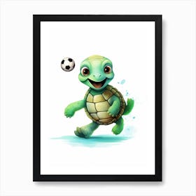 Baby Turtle Playing Football Art Print