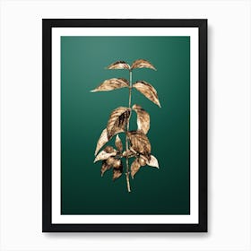 Gold Botanical Cornelian Cherry on Dark Spring Green n.2961 Art Print