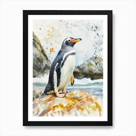 Humboldt Penguin Gold Harbour Watercolour Painting 1 Art Print