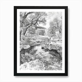 Nature Science Center Austin Texas Black And White Drawing 2 Art Print