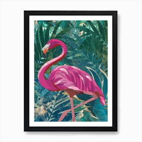 Pink Flamingo in Jungle Art Print