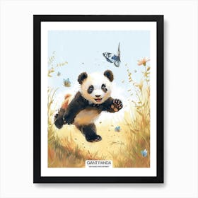 Giant Panda Cub Chasing After A Butterfly Poster 3 Art Print