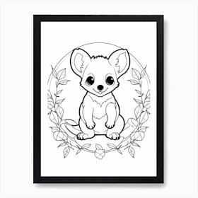 Line Art Jungle Animal Kinkajou 3 Art Print