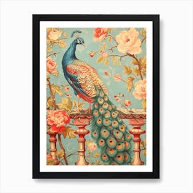 Floral Wallpaper Style Of A Peacock On The Balcony 3 Art Print