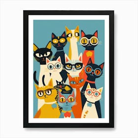 Group Of Cats With Glasses 2 Art Print