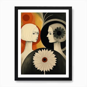 Two Women with White Flower Wall Art Print Art Print
