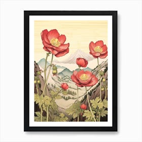 Hanaichige Japanese Anemone Japanese Botanical Illustration Art Print