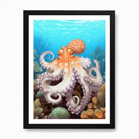 Coconut Octopus Illustration 2 Art Print