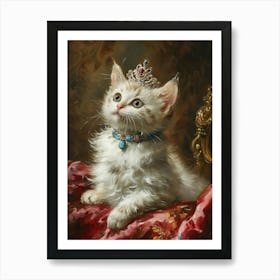 White Kitten With A Tiara Art Print