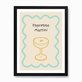 Espresso Martini Doodle Poster Teal & Orange Art Print