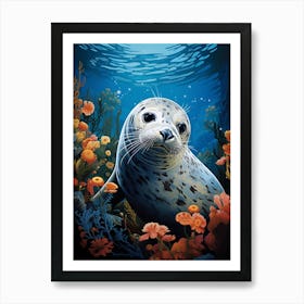 Seal Amidst Seaflowers Art Print