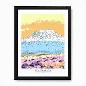 Mount Kenya Color Line Drawing 6 Poster Art Print