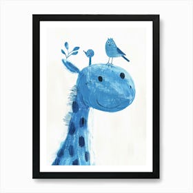 Small Joyful Giraffe With A Bird On Its Head 13 Art Print
