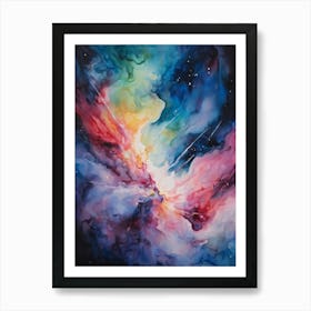 Abstract Watercolor Of A Vivid Pink Nebula With An Explosion At Its Core Galaxies Unfurling In The Art Print