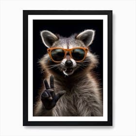 A Bahamian Raccoon Doing Peace Sign Wearing Sunglasses 2 Art Print