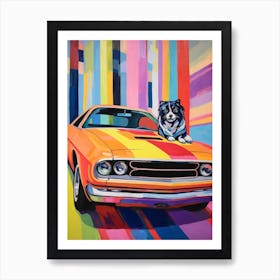 Dodge Challenger Vintage Car With A Dog, Matisse Style Painting 0 Art Print