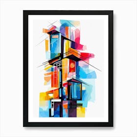 Skyscraper III, Avant Garde Modern Vibrant Colorful Style Painting White Background Art Print