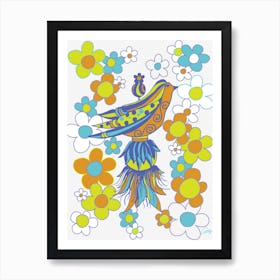 Tassel Bird with Daisies Art Print