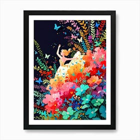 Girl In A Flower Garden Art Print