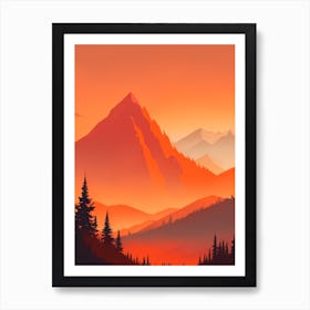 Misty Mountains Vertical Composition In Orange Tone 356 Art Print