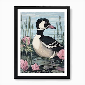 Vintage Bird Linocut Bufflehead 1 Art Print