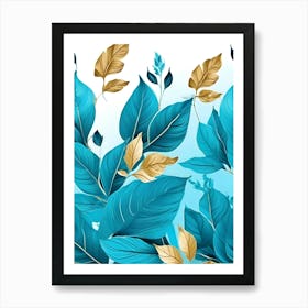 Blue And Gold Leaves 3 Art Print