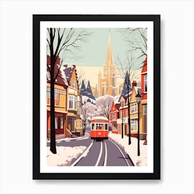 Vintage Winter Travel Illustration Cardiff United Kingdom 2 Art Print