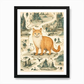 Spooky Medieval Background With Orange & White Cat Art Print