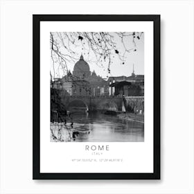 Italy Rome Black And White Coordinates Art Print