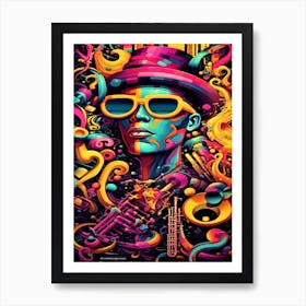 Jazz Musical Abstract - Psychedelic Man Art Print