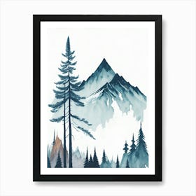 Mountain And Forest In Minimalist Watercolor Vertical Composition 45 Art Print