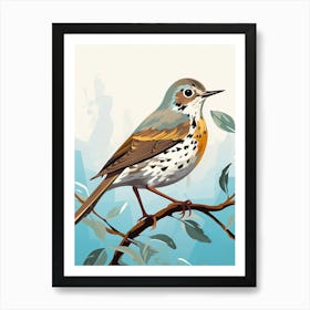 Colourful Geometric Bird Hermit Thrush 3 Art Print