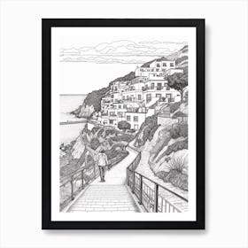 View Of Malibu California, Usa Line Art Black And White 15 Art Print