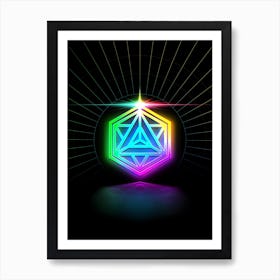 Neon Geometric Glyph in Candy Blue and Pink with Rainbow Sparkle on Black n.0440 Art Print