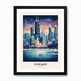 Winter Night  Travel Poster Chicago Usa 3 Art Print