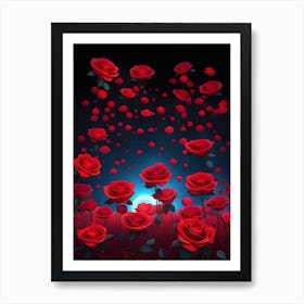 Red Roses In The Night Art Print