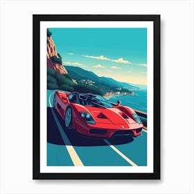 A Ferrari F50 In Amalfi Coast, Italy, Car Illustration 1 Art Print