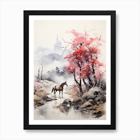 Horse, Japanese Brush Painting, Ukiyo E, Minimal 4 Art Print