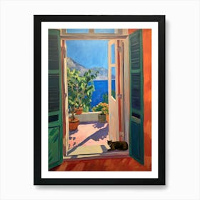 Open Window With Cat Matisse Inspired   Style Amalfi Coast 4 Art Print