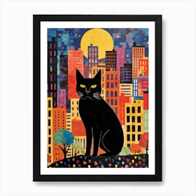 New York City, United States Skyline With A Cat 0 Art Print