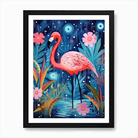 Pink Flamingo In The Night, Matisse Inspired Art Print