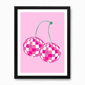 Two Cherries On A Pink Background Art Print