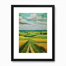 Green plains, distant hills, country houses,renewal and hope,life,spring acrylic colors.1 Art Print