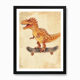 Vintage Nodosaurus Dinosaur On A Skateboard 3 Art Print