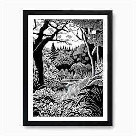 Vandusen Botanical Garden, Canada Linocut Black And White Vintage Art Print