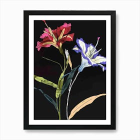 Neon Flowers On Black Lisianthus 1 Art Print