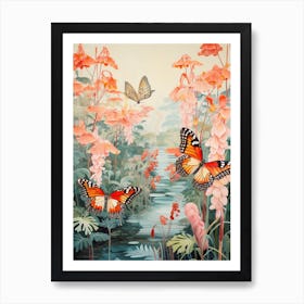 Butterfly By The River Japanese Style Painting 3 Art Print