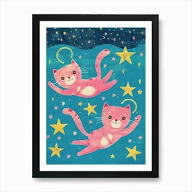 Pink Cats In The Water Art Print