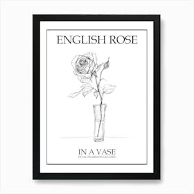 English Rose In A Vase Line Drawing 4 Poster Art Print