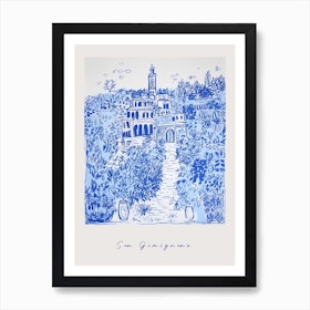 San Gimignano Italy Blue Drawing Poster Art Print